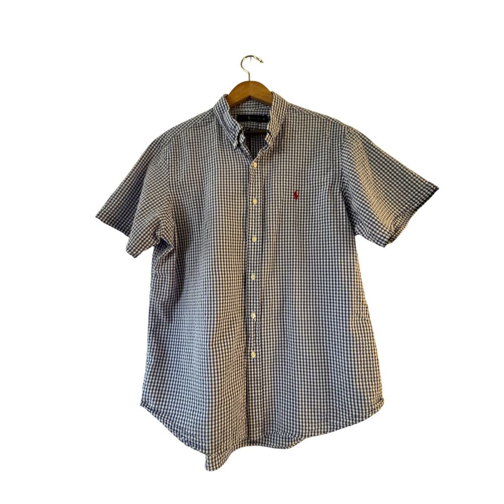 Ralph Lauren Men's Short Sleeve Button Down Shirt XL Blue White Gingham Check